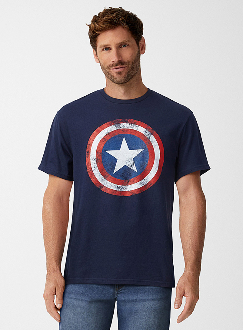 Le 31 Indigo/Dark Blue Vintage Captain America T-shirt for men