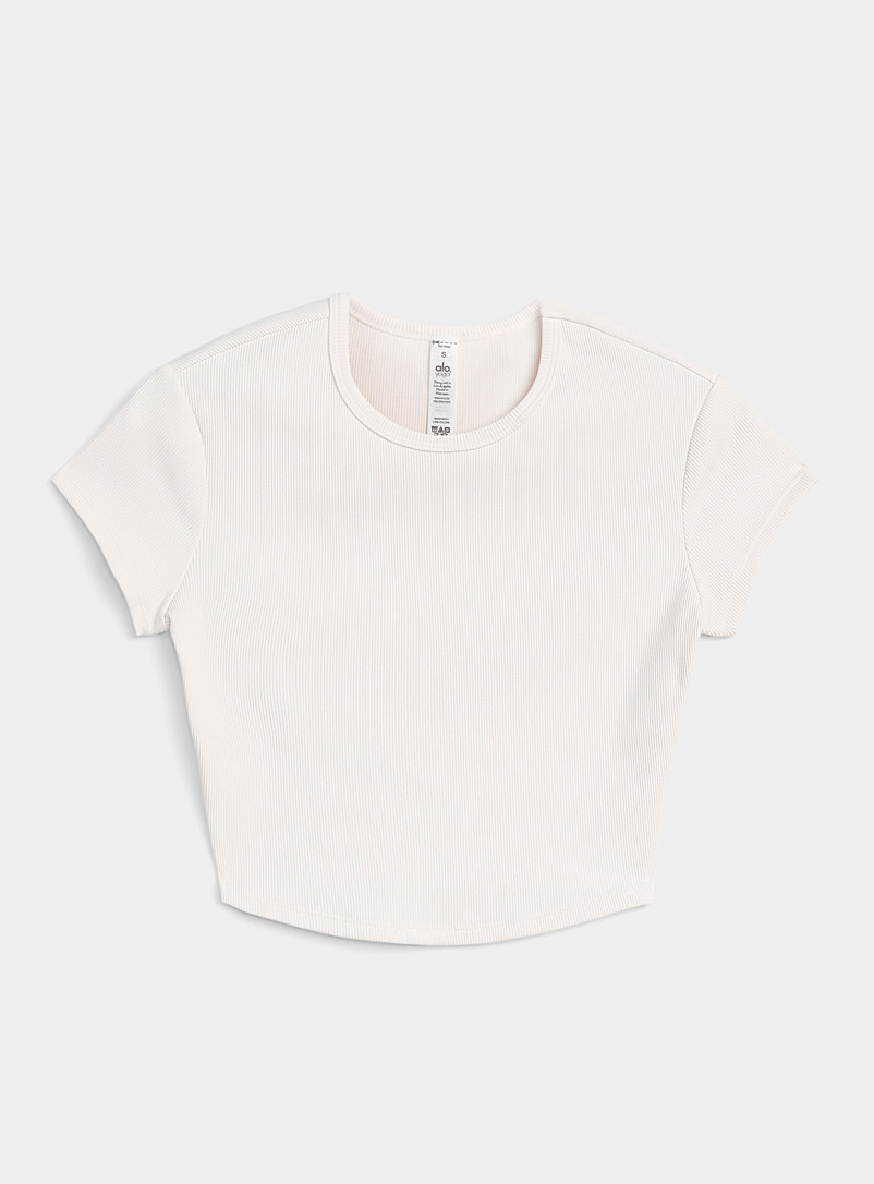 Alo yoga Ivory White Fine-rib slim fit cropped T-shirt for error