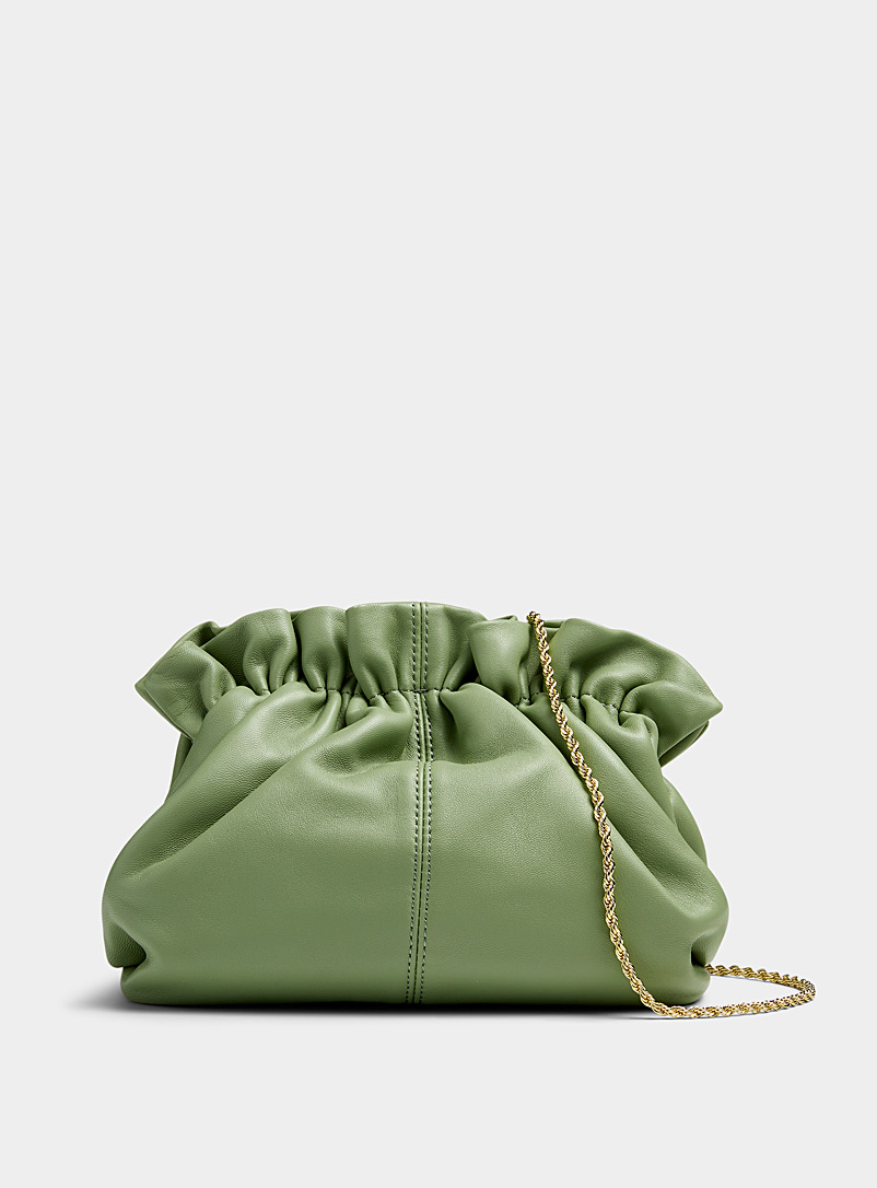 Loeffler Randall Lime Green Willa gathered leather clutch for women