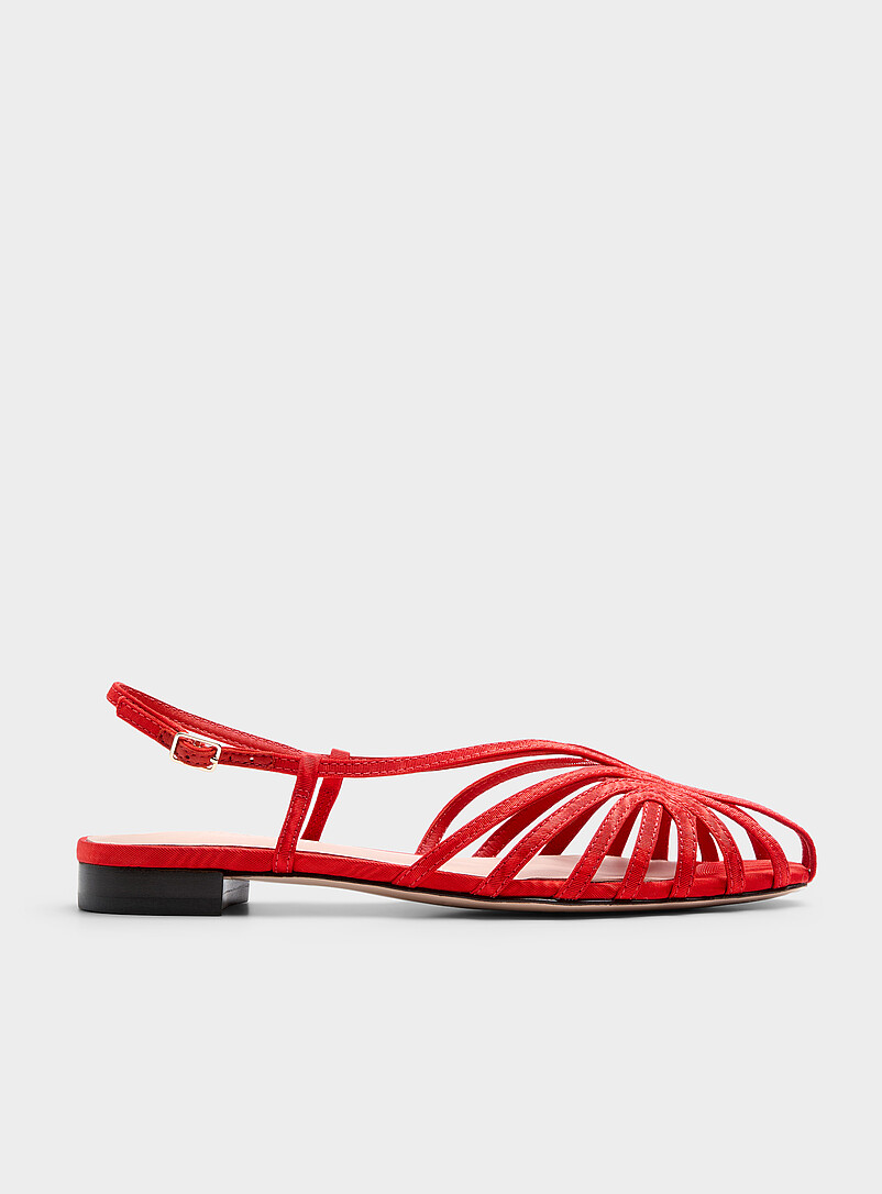 Loeffler Randall: La sandale treillis satin&eacute; Devon Rouge pour femme
