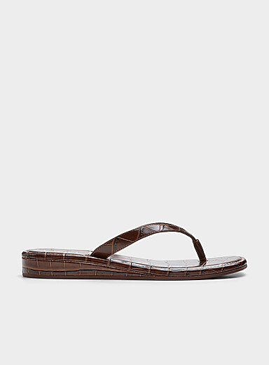 Lina espresso croc leather sandals