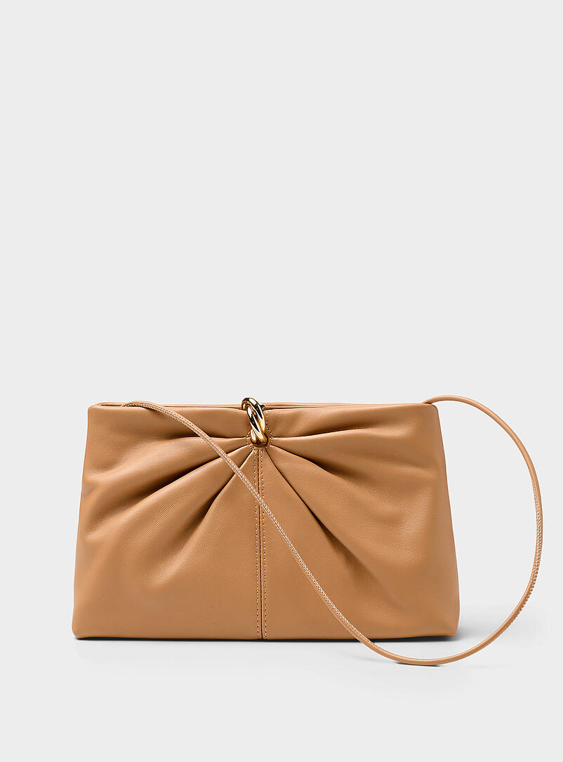 Corrine Triple-Ring Pleated Suede Clutch