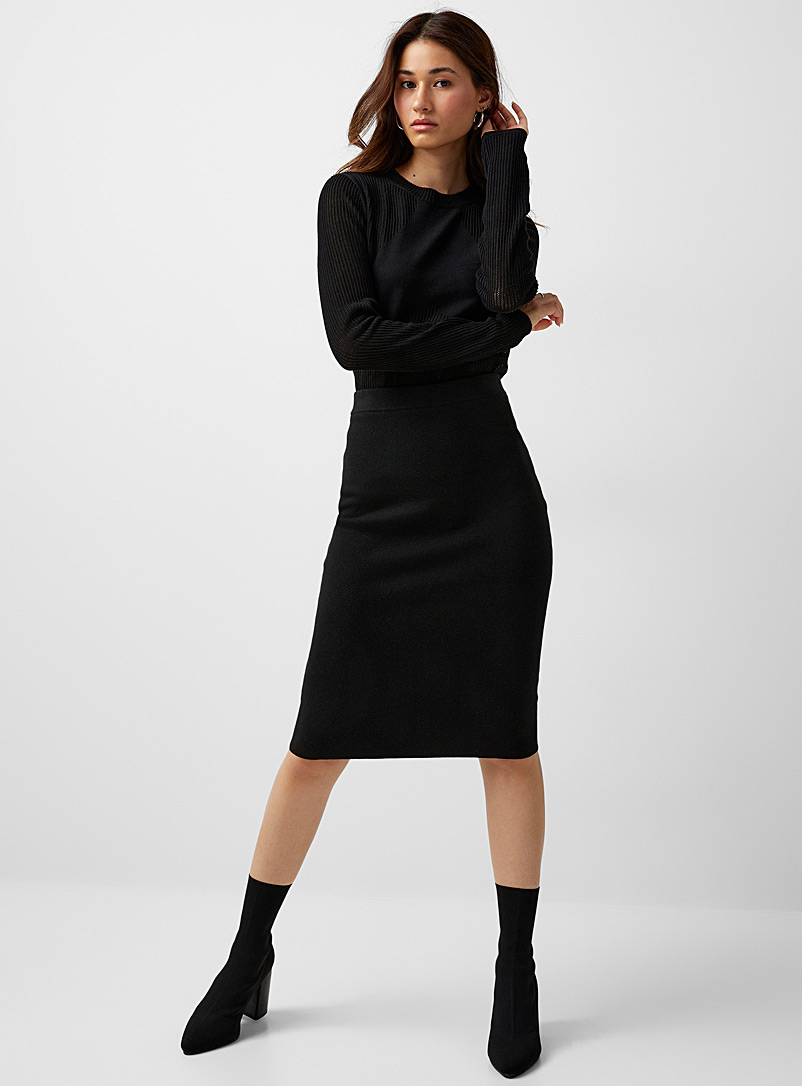 Icône: La jupe crayon tricot chiné Noir pour femme