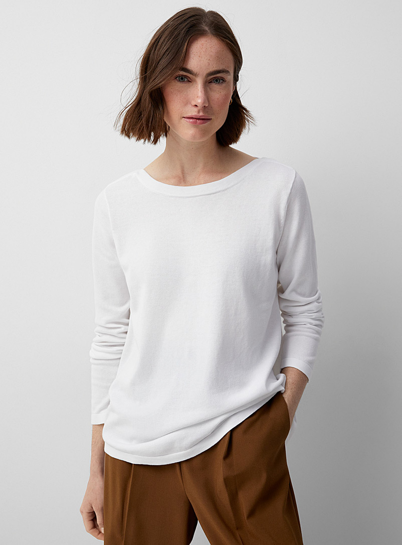 Contemporaine White Rounded boat-neck sweater for women