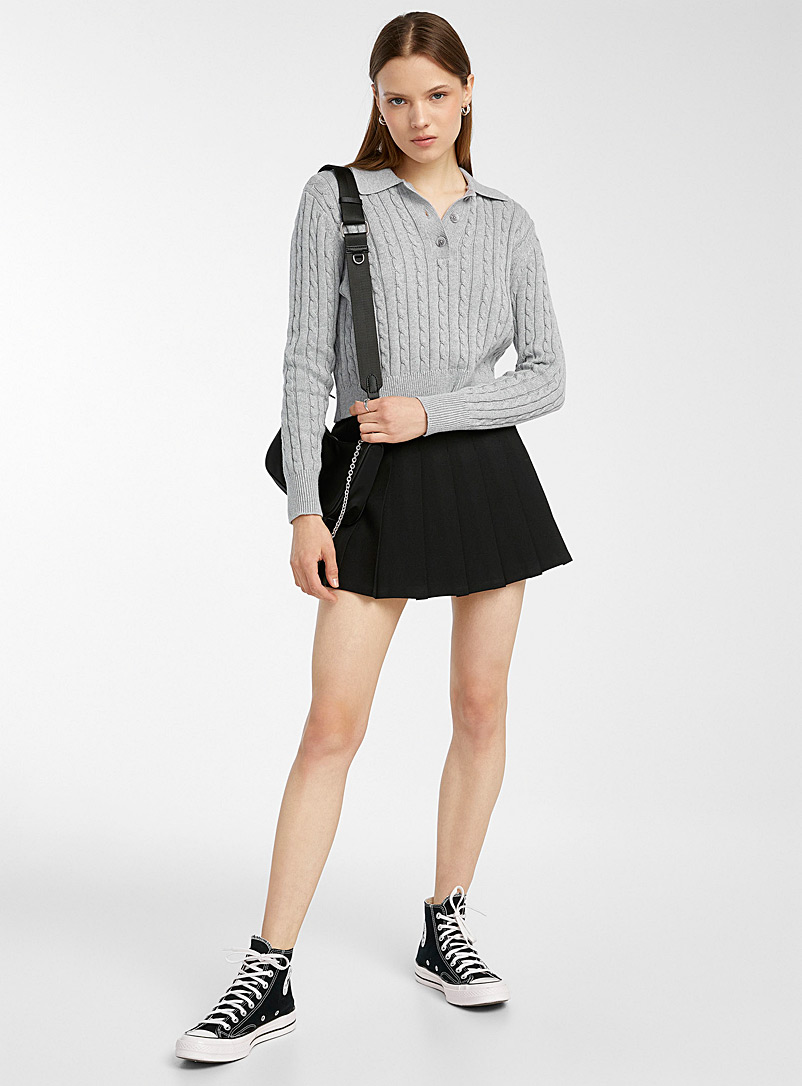 Twik Grey Cable-and-rib cropped polo sweater for women