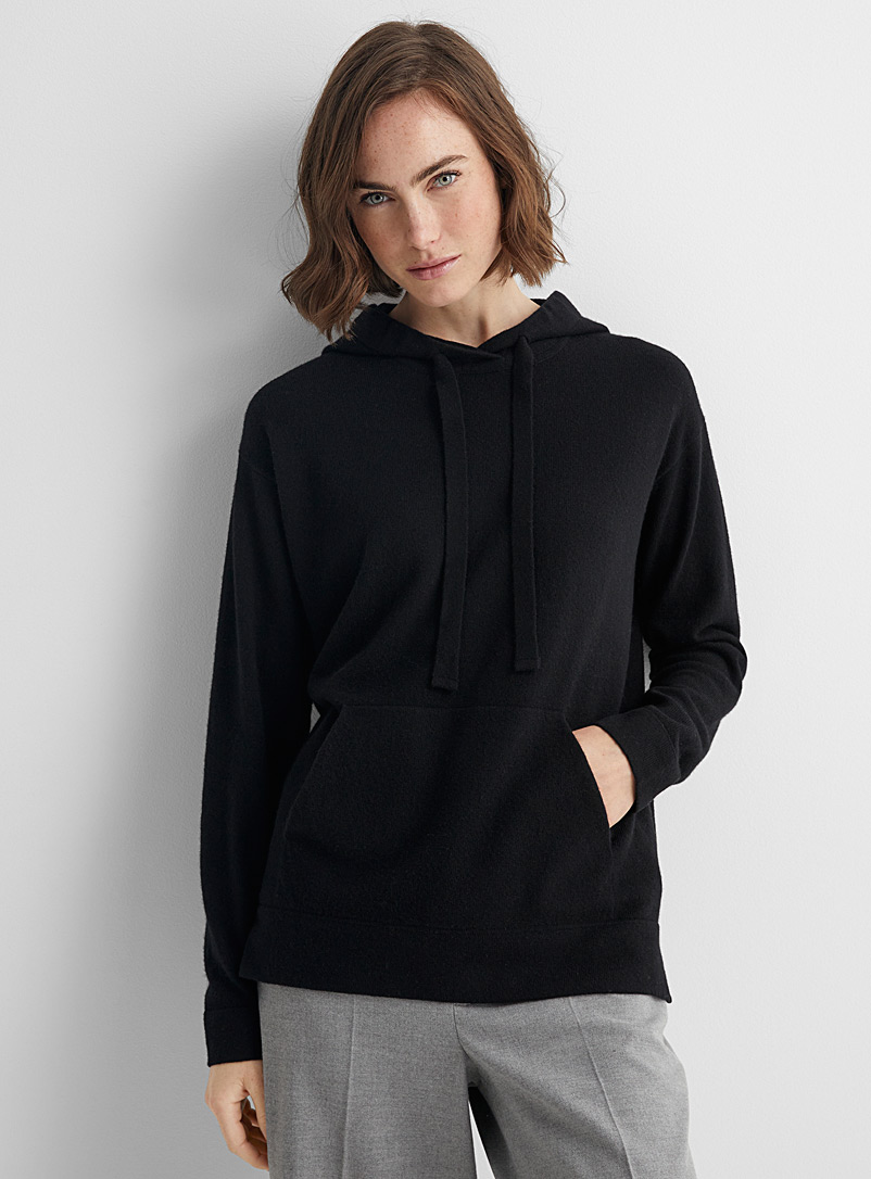 Contemporaine Black Merino hooded sweater for women