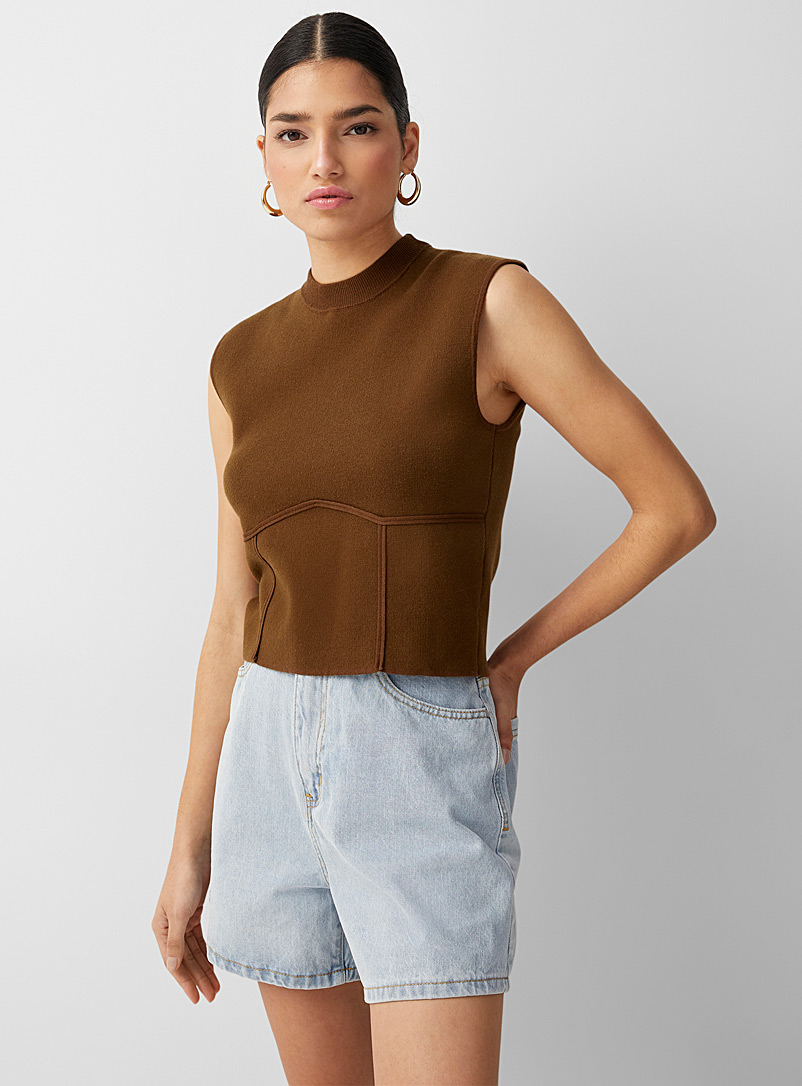 Icône Dark Brown Cropped knit corset cami for women