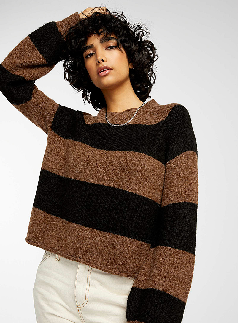 Twik Black Soft horizontal stripe sweater for women