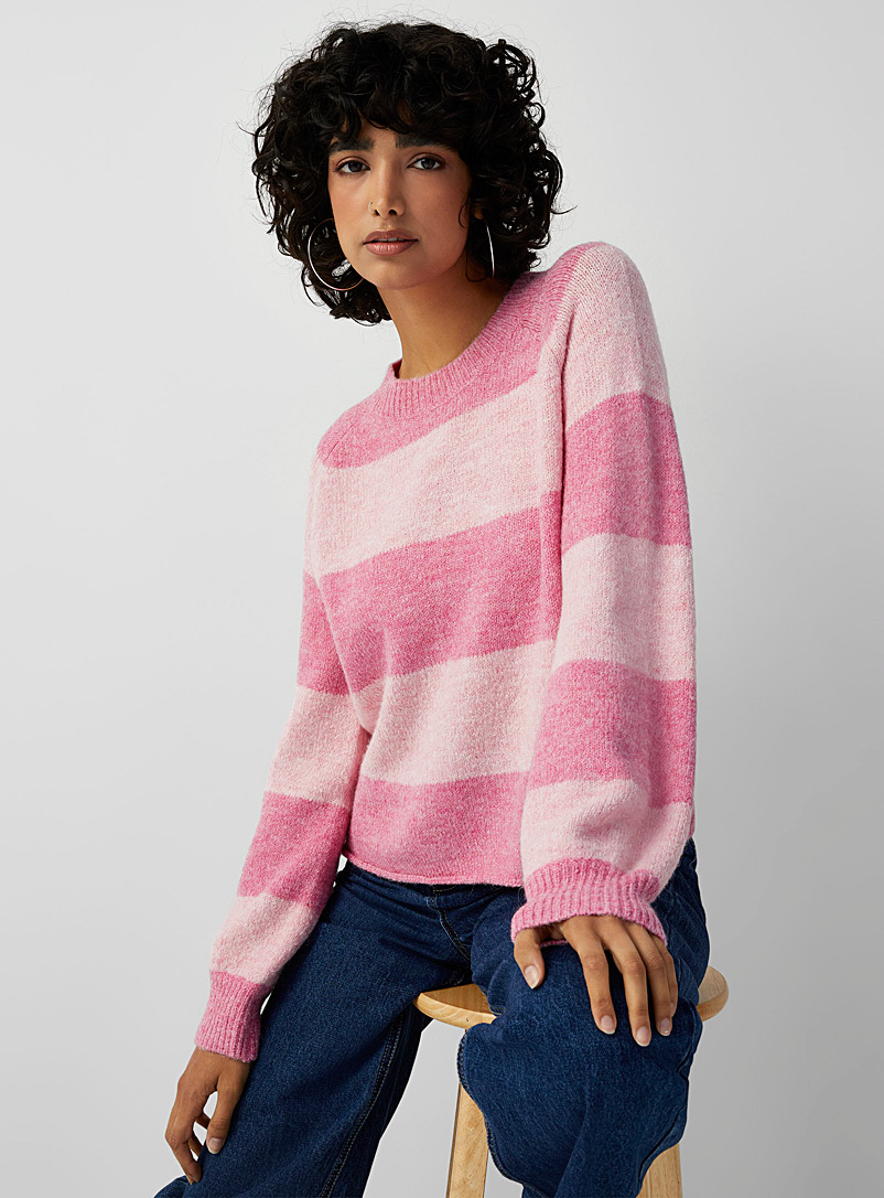 Twik Medium Pink Soft horizontal stripe sweater for women