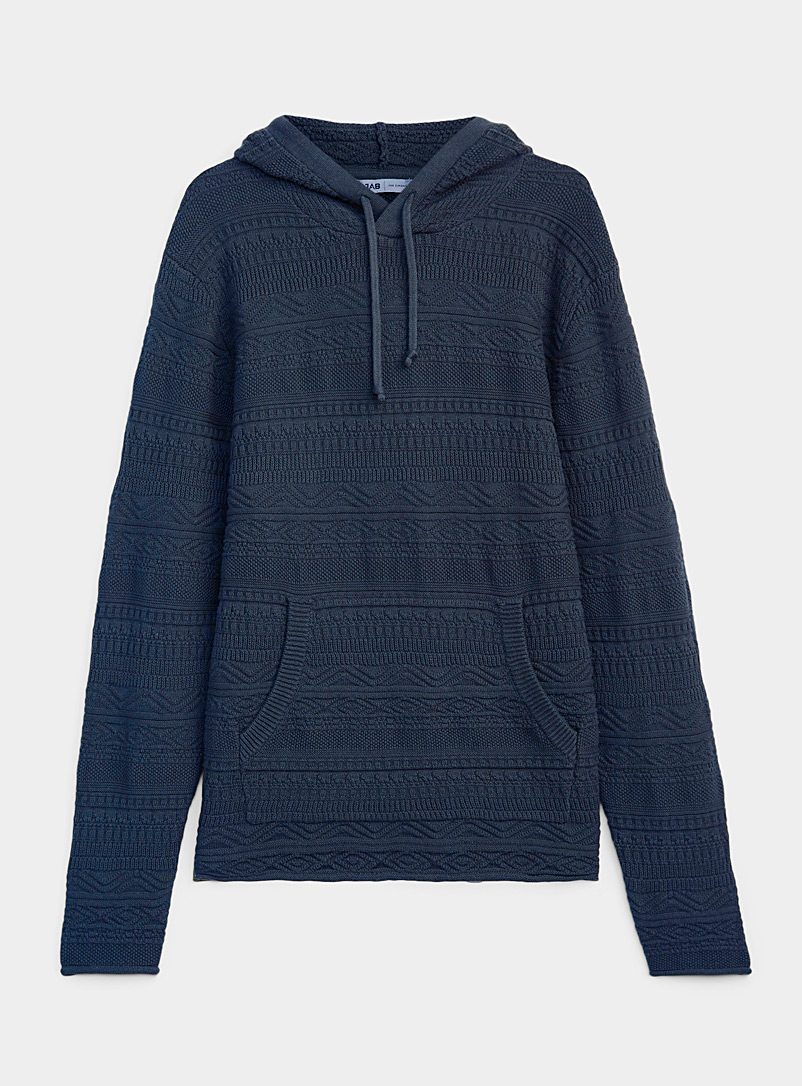 Djab Marine Blue Geo knit hooded sweater for men