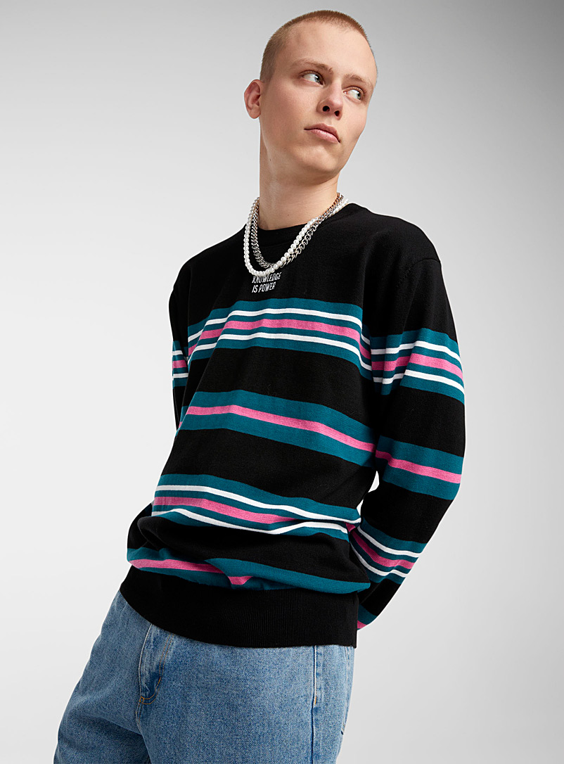 Djab Marine Blue Embroidered quote striped sweater for men