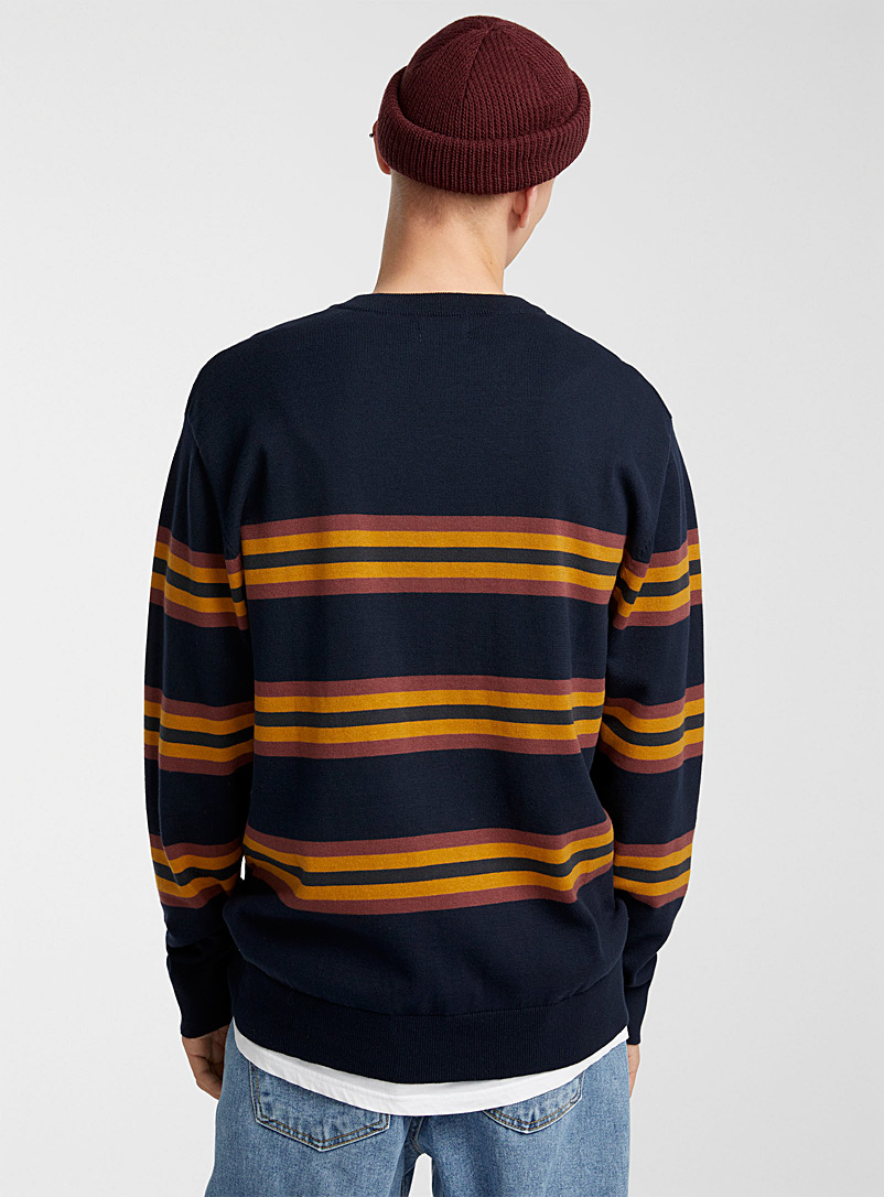 Djab Marine Blue Embroidered quote striped sweater for men