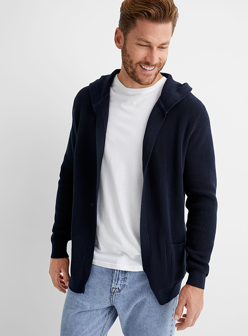 Le 31 Marine Blue Hooded open cardigan for men