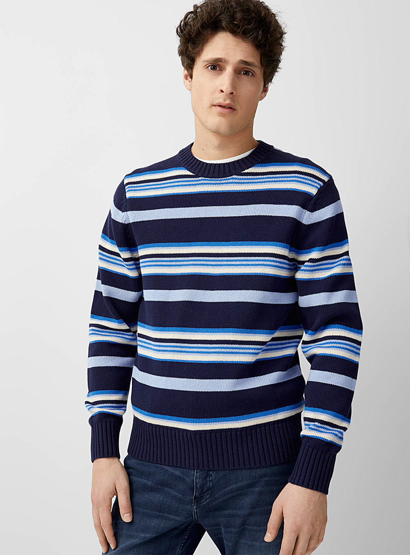 Le 31 Patterned Blue Mixed stripe sweater for men