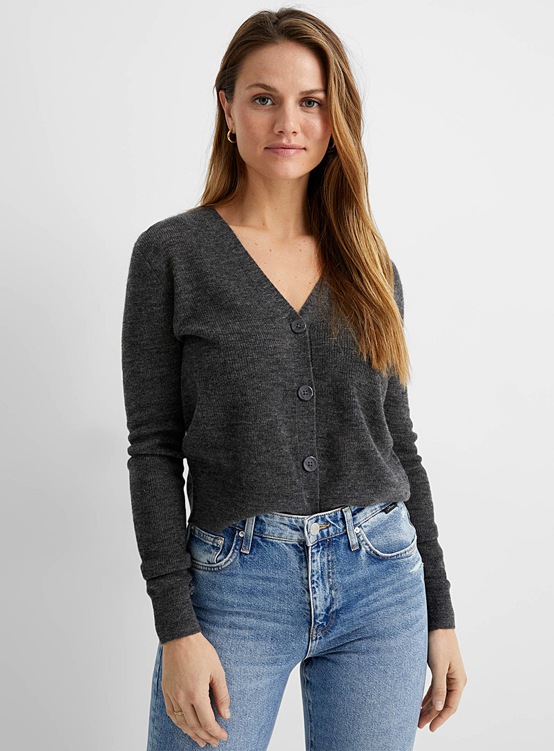 Contemporaine Charcoal Touch of alpaca cropped cardigan for women