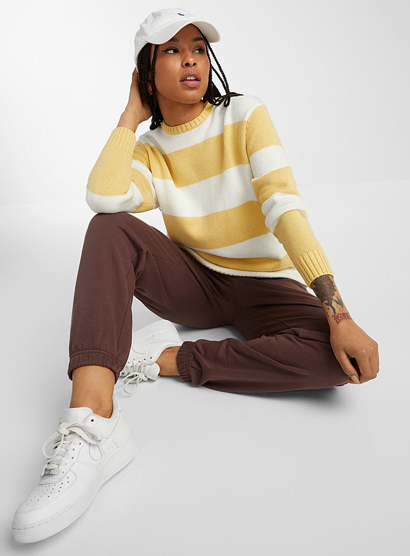 Twik Patterned Yellow Wide stripes long sweater for women