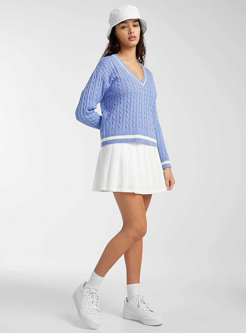 Twik Slate Blue Striped twisted knit sweater for women