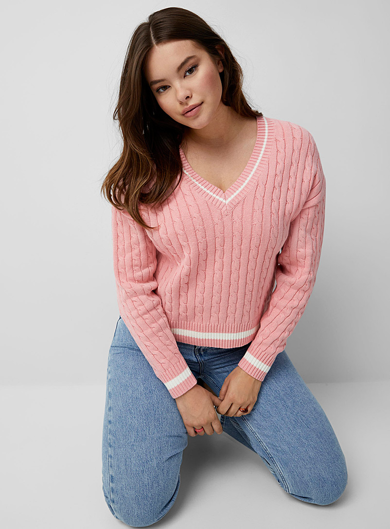 Twik Pink Striped twisted knit sweater for women
