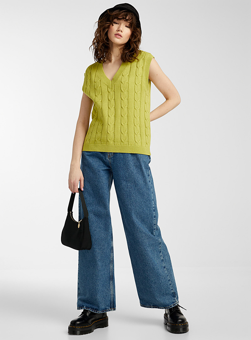 Twik Lime Green Twist knit sweater vest for women