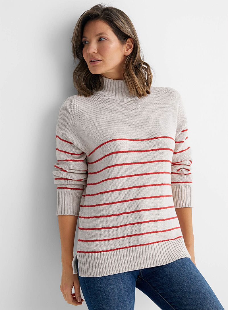 Contemporaine Cream Beige Loose horizontal stripe sweater for women