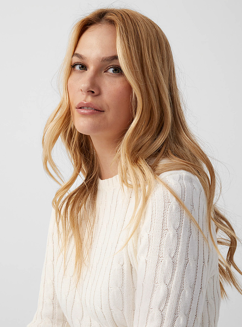 Contemporaine White Twisted cable crew-neck sweater for women