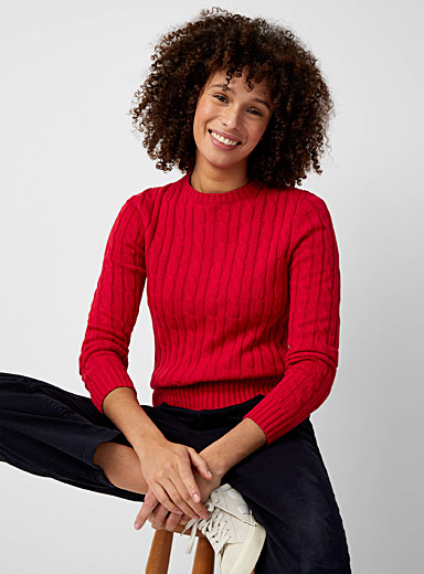 Contemporaine Ruby Red Twisted cable crew-neck sweater for women