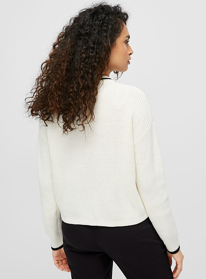 Contemporaine Ivory White Contrast trim rib-knit cardigan for women