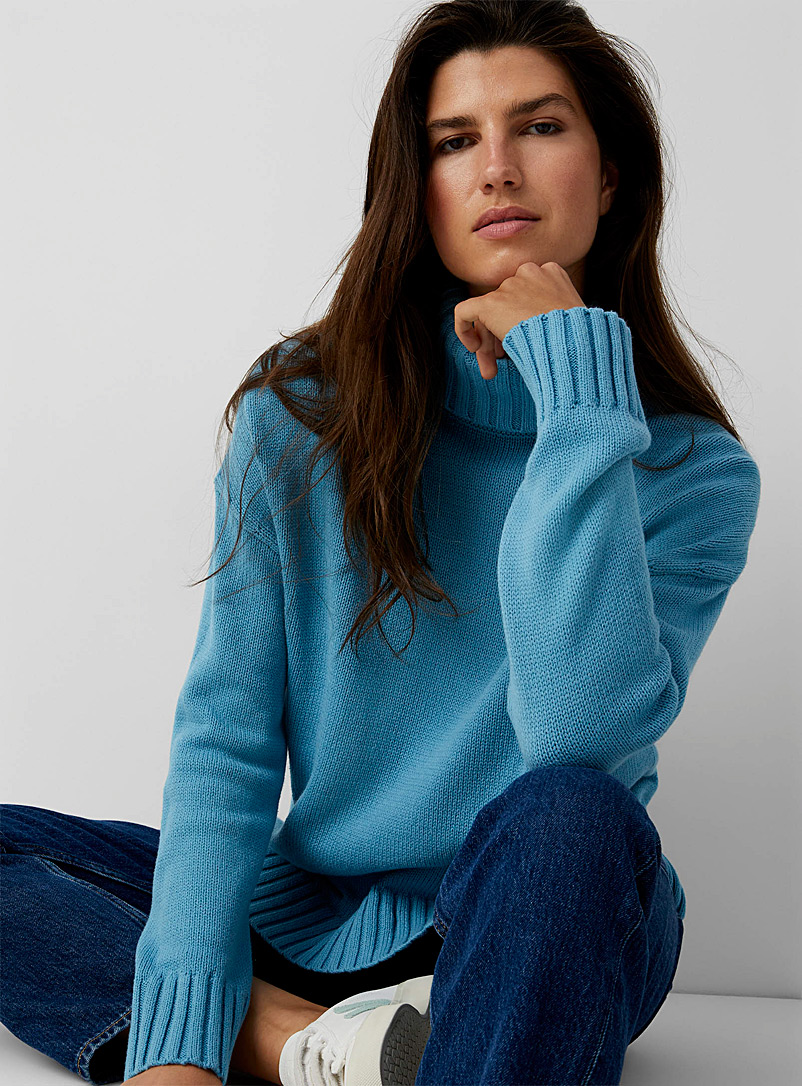 Contemporaine Teal Ribbed-trim oversized turtleneck for women