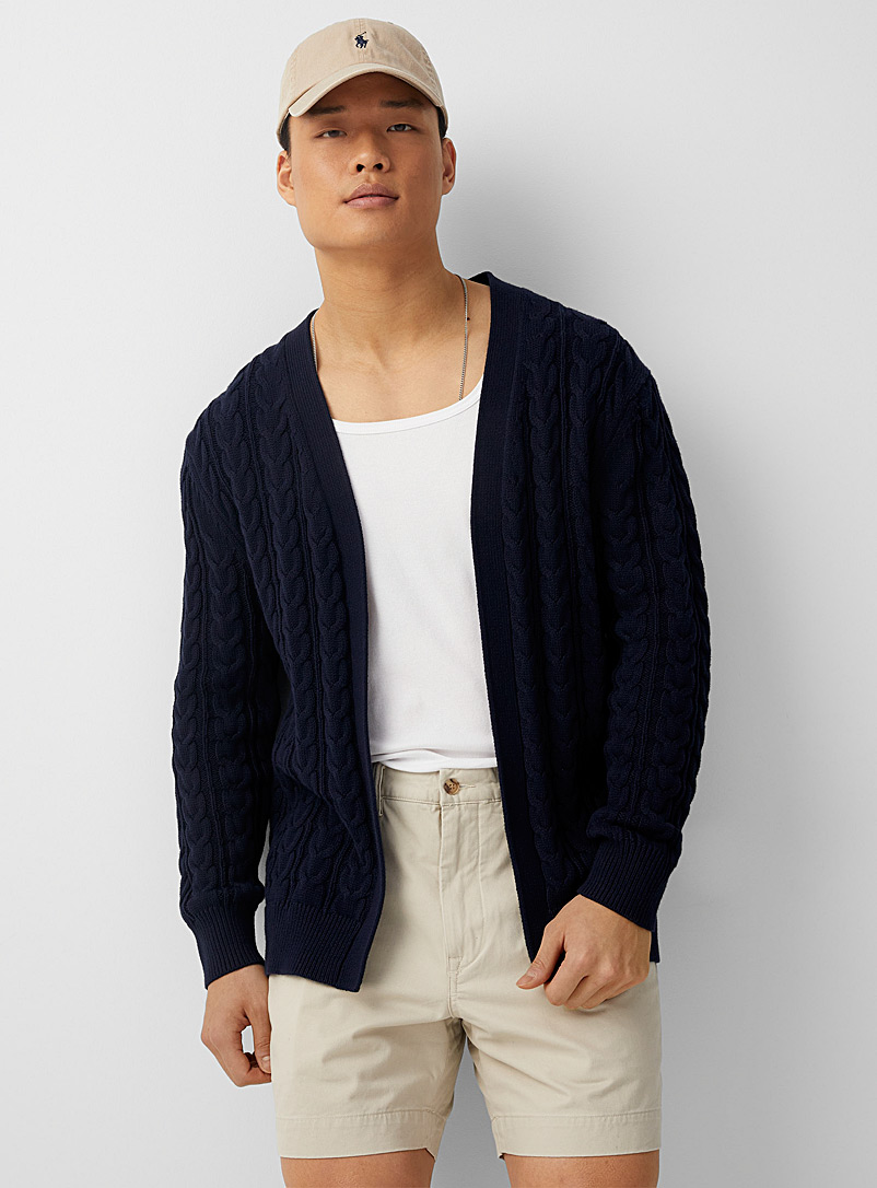 Le 31 Marine Blue Twisted-cable open cardigan for men