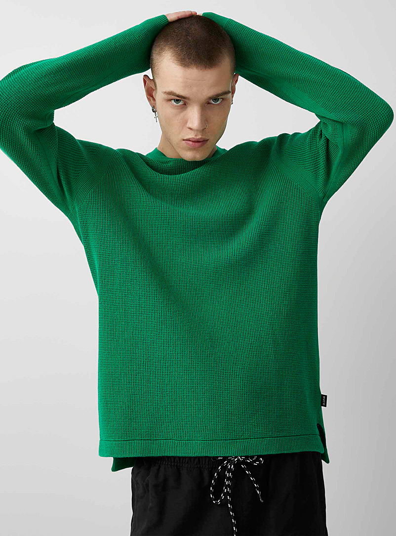 Djab Green Longline waffled sweater for men