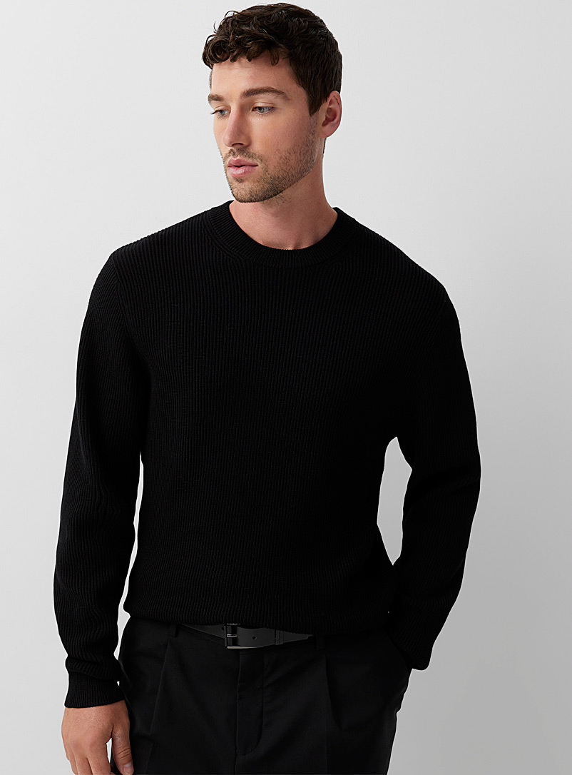 Le 31 Black Colourful ribbed sweater for men