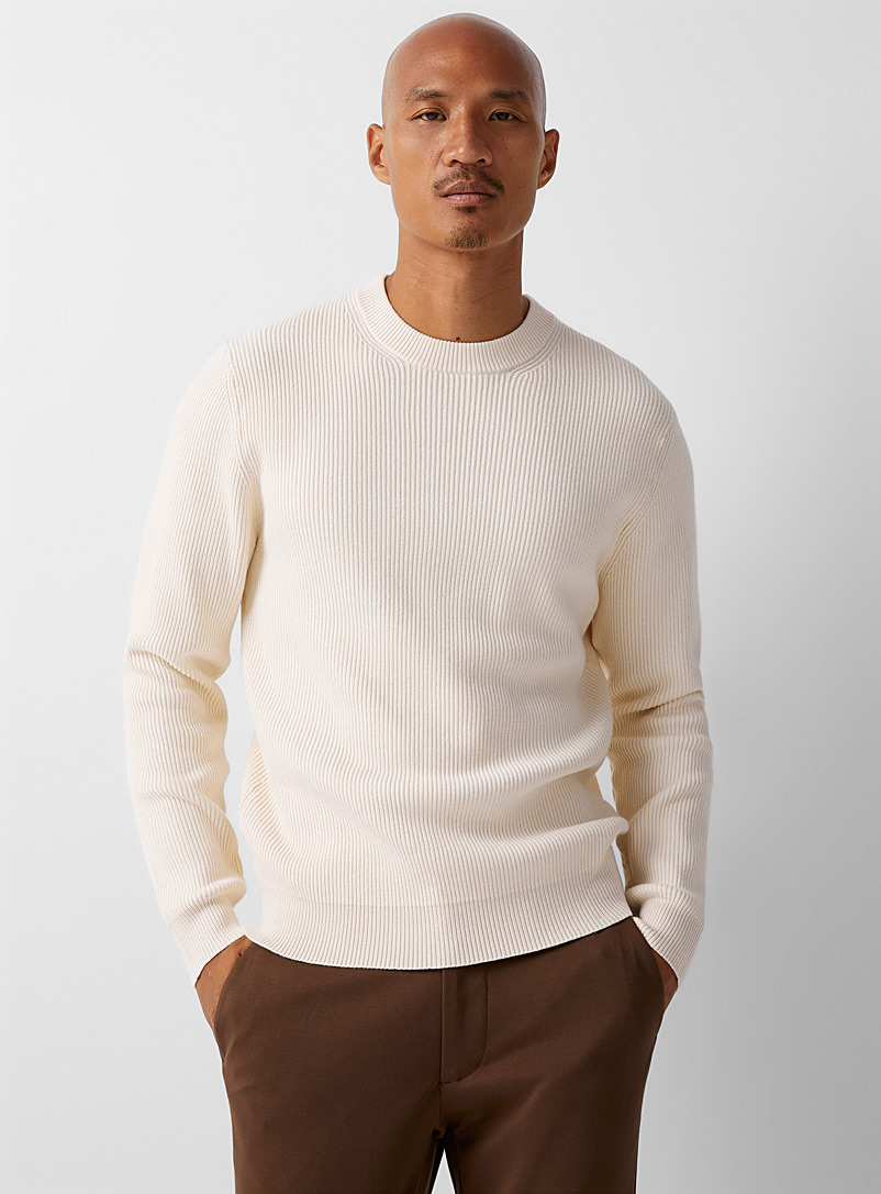 Le 31 Ivory White Colourful ribbed sweater for men