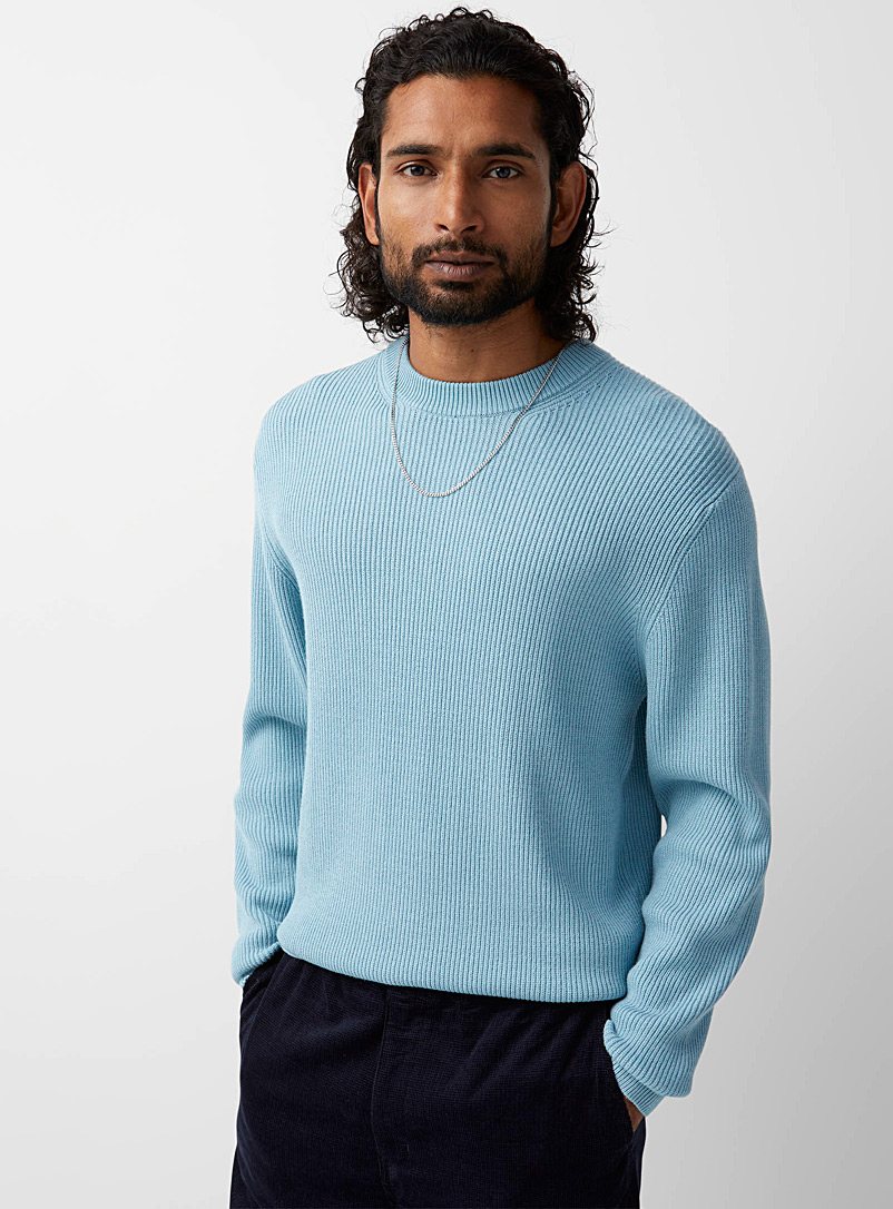 Le 31 Teal Colourful ribbed sweater for men