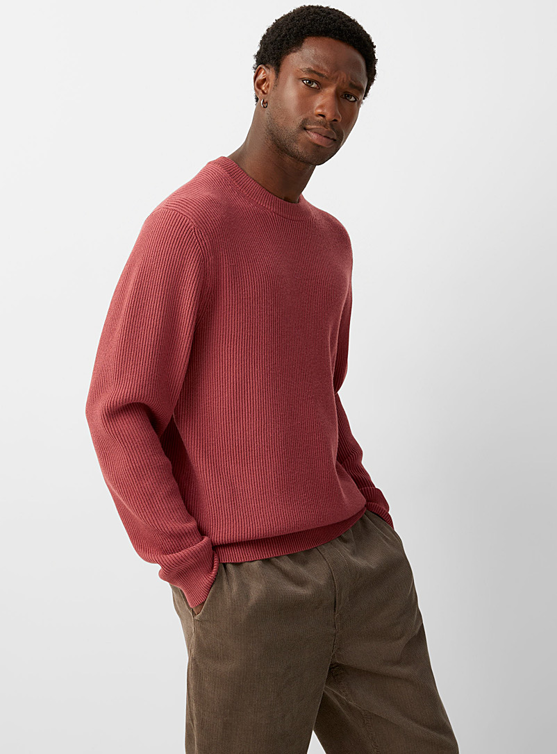 Le 31 Light Red Colourful ribbed sweater for men