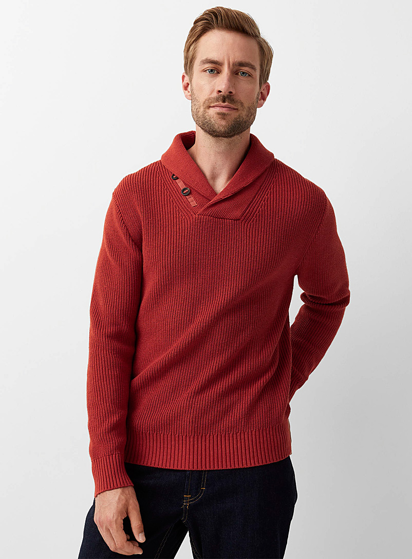 Le 31 Red Ribbed shawl-collar sweater for men