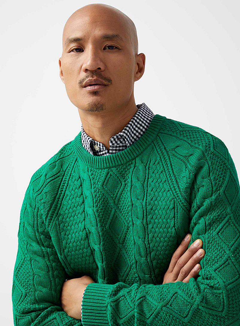 Le 31 Green Heritage cable sweater for men