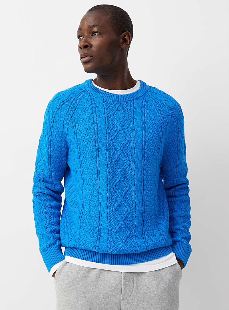 Le 31 Blue Heritage cable sweater for men
