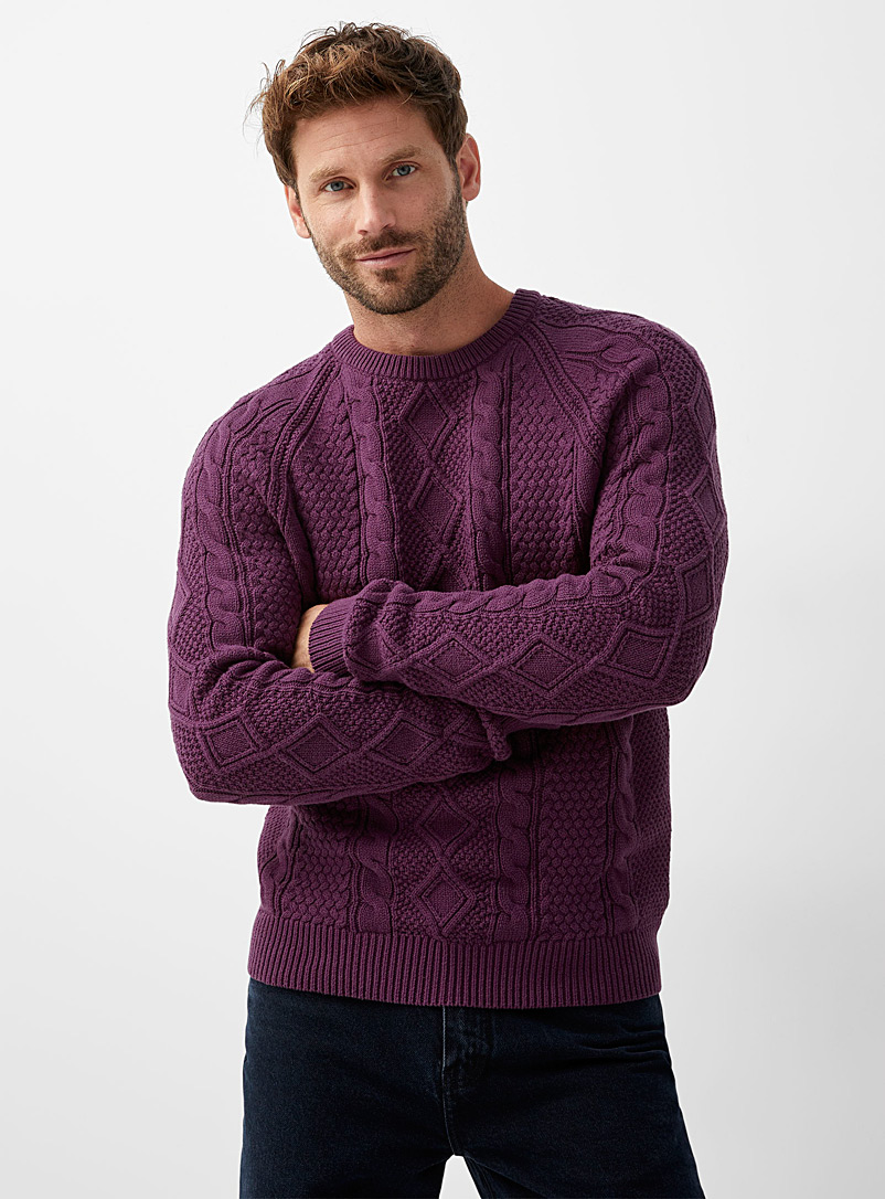 Le 31 Dark Crimson Heritage cable sweater for men
