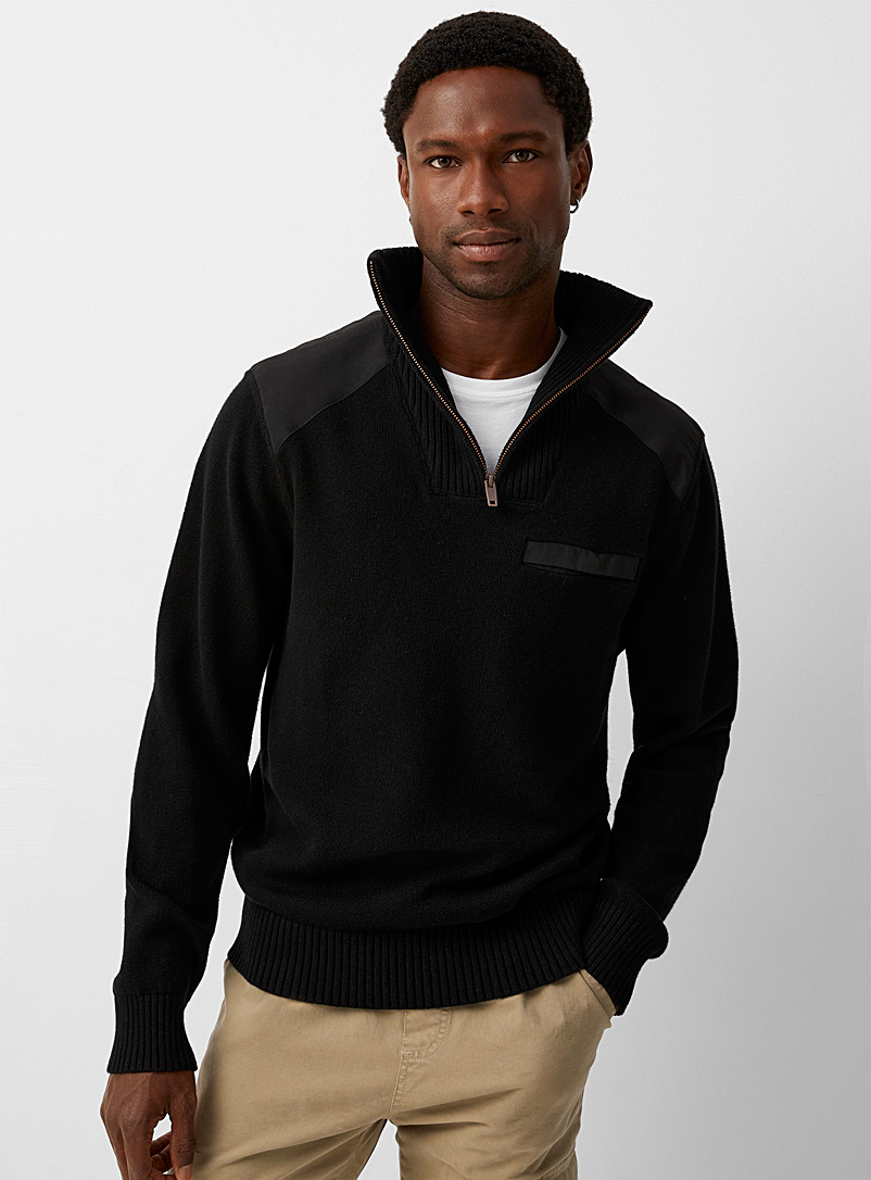 Le 31 Black Tone-on-tone fabric insert sweater for men