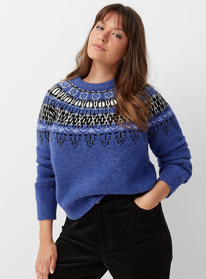 Contemporaine Sapphire Blue Icelandic jacquard sweater for women