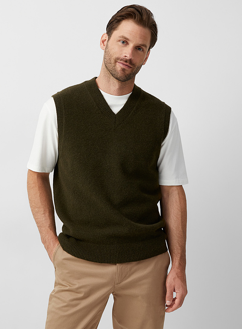 Le 31 Mossy Green Bouclé wool vest for men