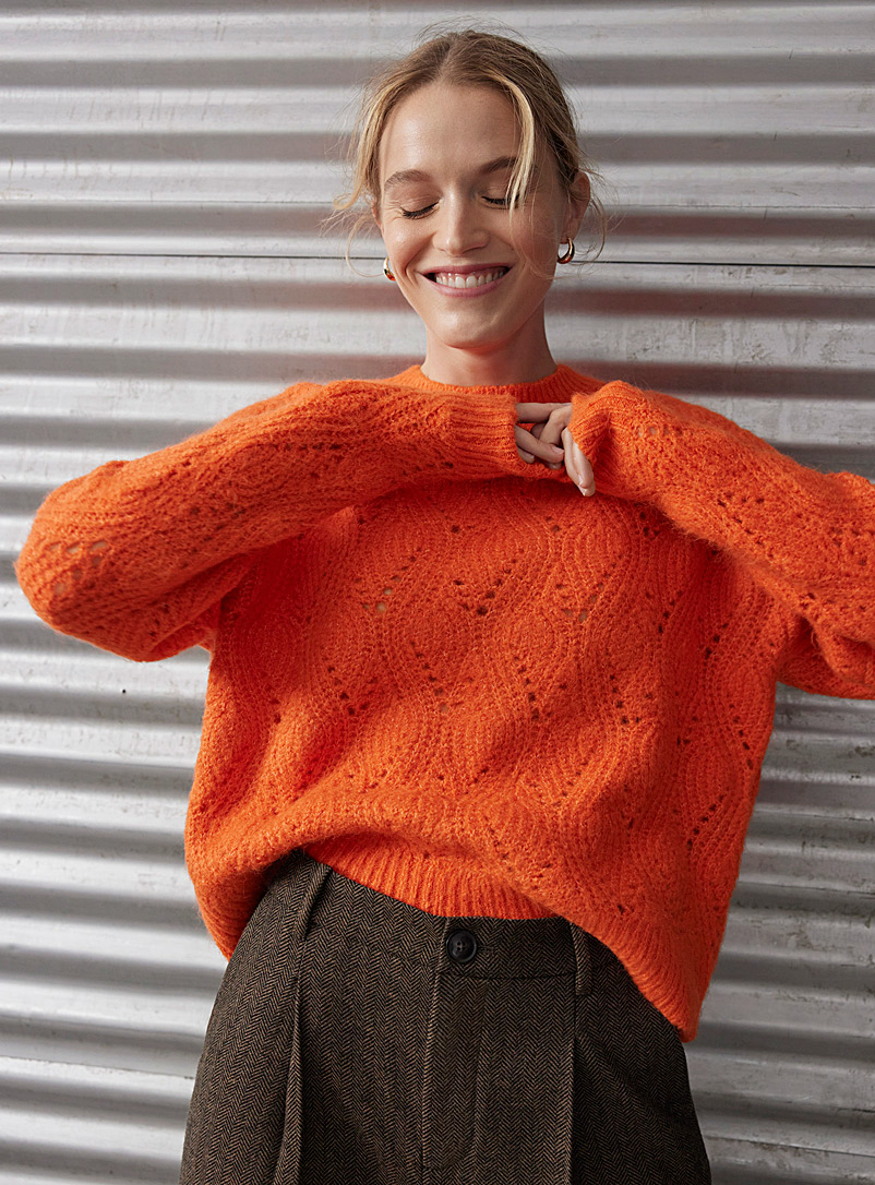 Contemporaine Orange Openwork wave sweater for women