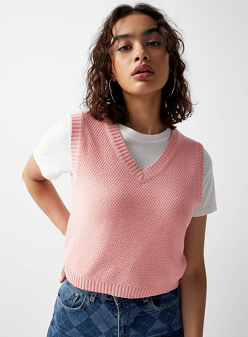 Twik Pink Moss stitch sweater vest for women