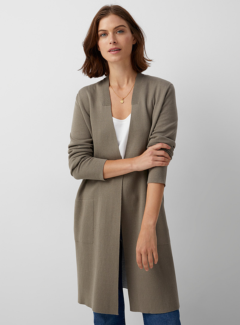 Contemporaine Light Brown Long double-faced cardigan for women