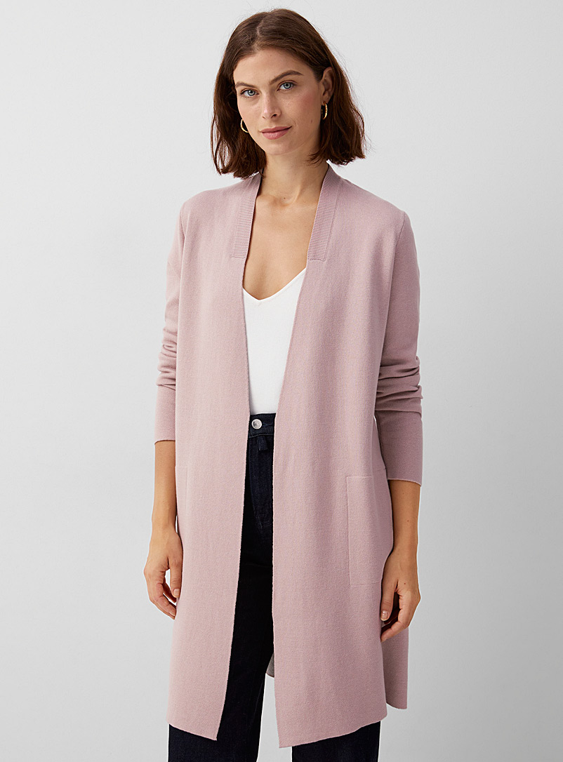 Contemporaine Dusky Pink Long double-faced cardigan for women