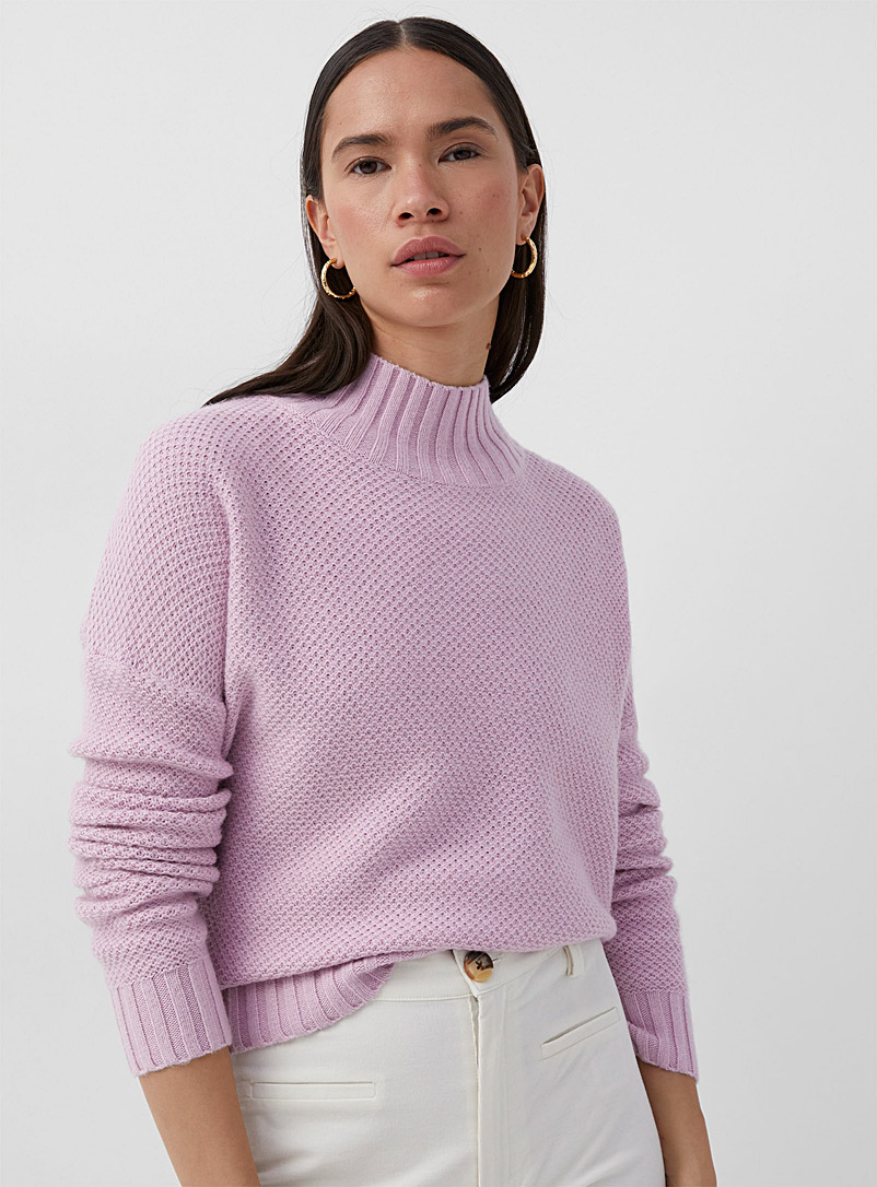 Contemporaine Lilacs Honeycomb knit mock-neck sweater for women
