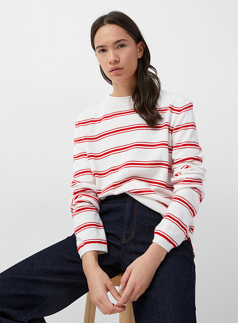 Contemporaine Ivory White Triple-stripe sweater for women