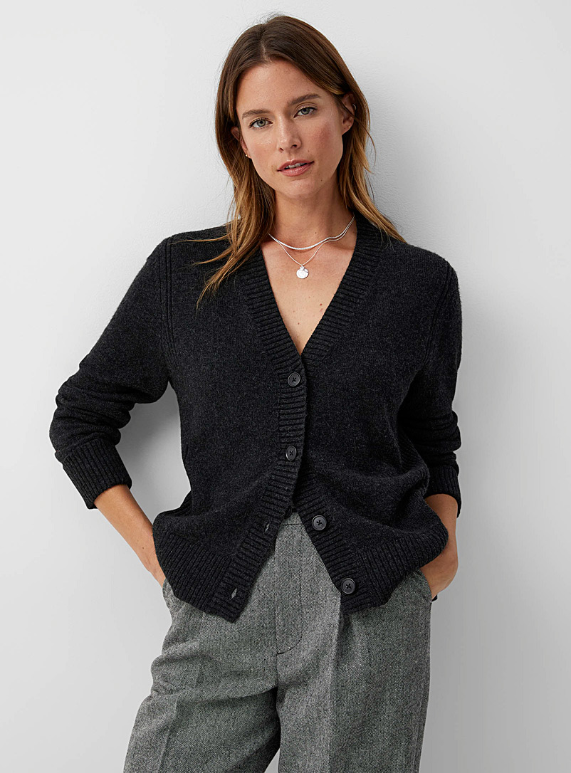 Contemporaine Charcoal Soft ribbed-trim cardigan for women