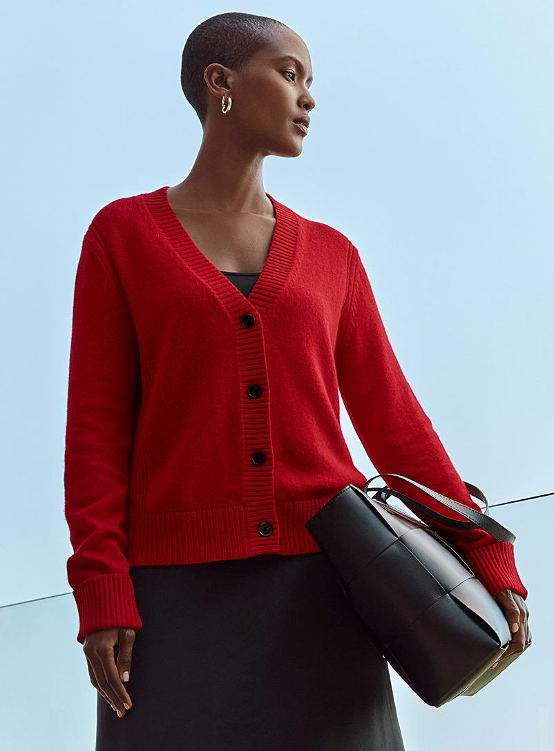 Contemporaine Ruby Red Soft ribbed-trim cardigan for women