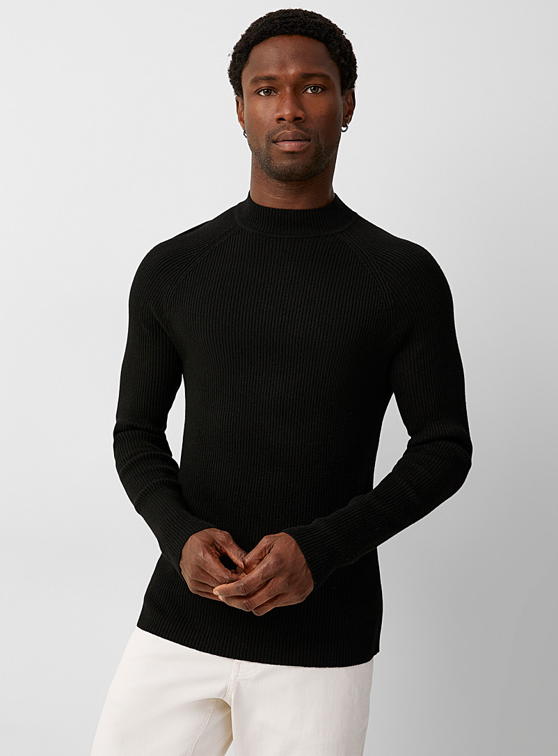 Le 31 Black Touch of cashmere ribbed sweater for men